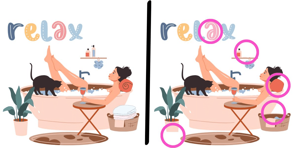 Stellen Sie die Differenzherausforderung fest: Tauchen Sie in dieses Seifenrätsel ein und finden Sie die 5 hinterhältigen Veränderungen in der Badewanne in weniger als 12 Sekunden!